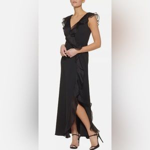 DKNY Double-Ruffled Surplice Gown Black 10